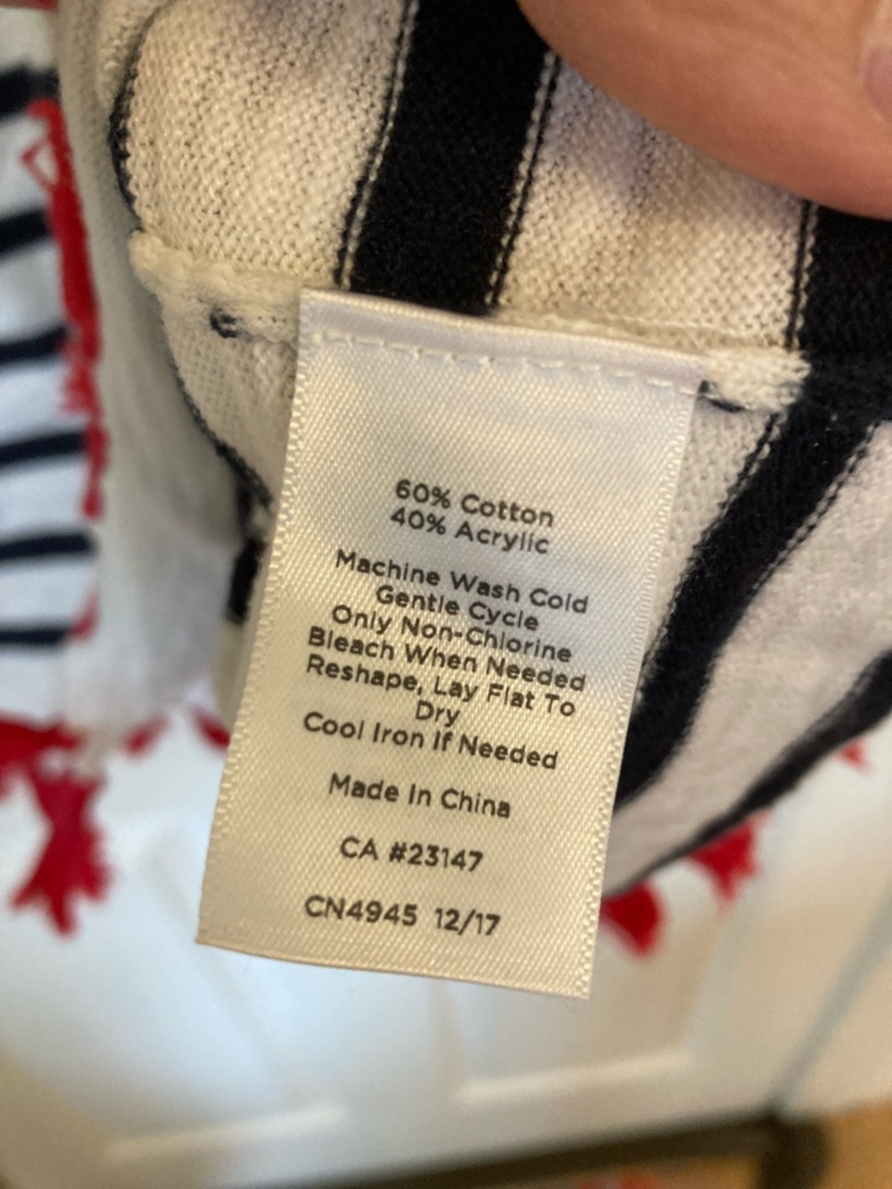 Talbots Navy and White Striped V-Neck with Red Tassels - Picture 3 of 6